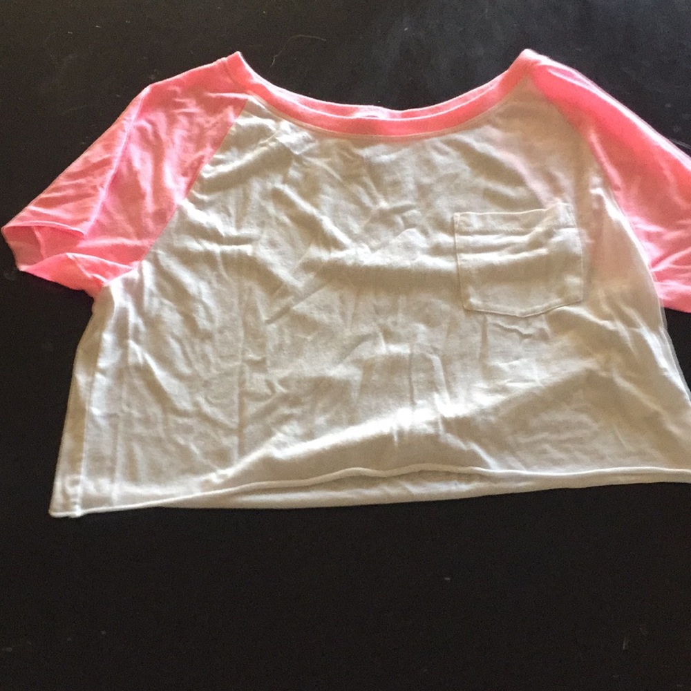 Pink and white baseball tee crop top